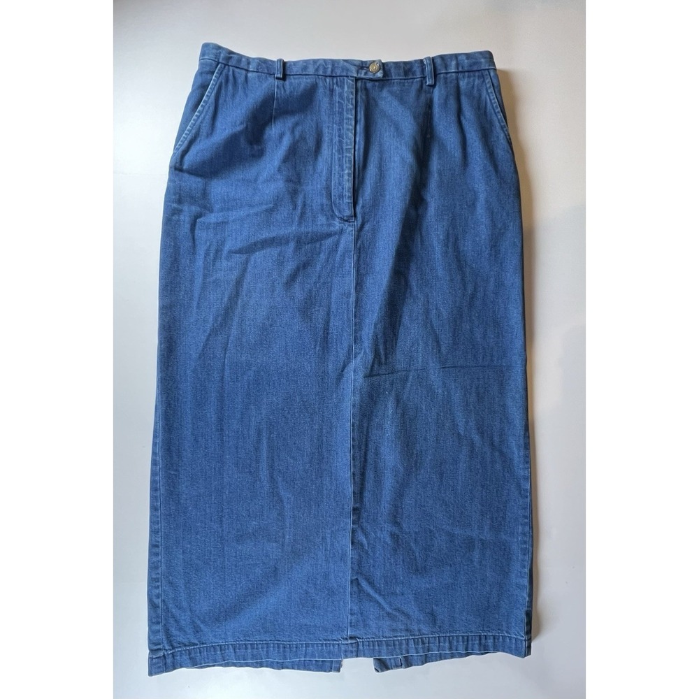 Talbots Denim Jean Midi Skirt Size 16 Blue Cotton Side Button Casual‎ Pockets